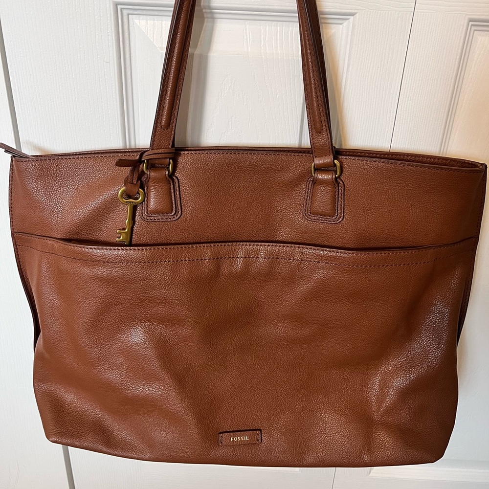 Fossil Brown Leather Tote Computer Bag